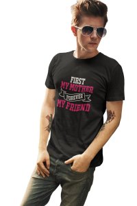 First my mother (BG pink & white) - round crew neck cotton tshirts for men