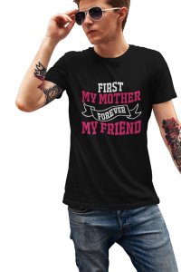 First my mother (BG pink & white) - round crew neck cotton tshirts for men