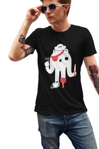 White pirate illustration art -round crew neck cotton tshirts for men