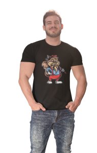 Animated angry squirrel - printed round crew neck cotton tshirts for men