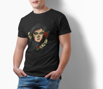 Horror skull girl illustration art -round crew neck cotton tshirts for men