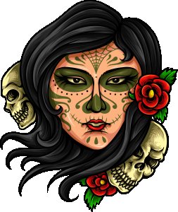 Horror skull girl illustration art -round crew neck cotton tshirts for men