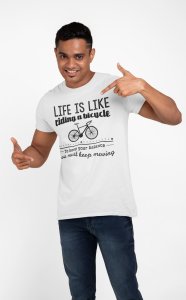 Life is like ridig a bycicle - White - printed T-shirts - Men's stylish clothing - Cool tees for boys