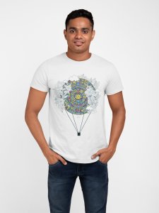 Illustration - hot balloon - White - printed T-shirts - Men's stylish clothing - Cool tees for boys