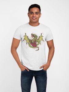 Dragon -colourfull - White - printed T-shirts - Men's stylish clothing - Cool tees for boys