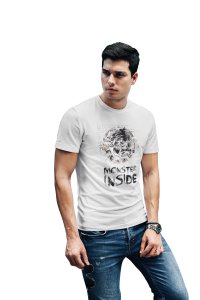 Moster inside printed white T-shirts - Men's stylish clothing - Cool tees for boys