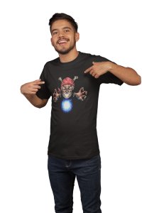 Evil skull with crystal ball -round crew neck cotton tshirts for men