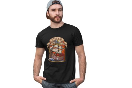 Pirate ship -round crew neck cotton tshirts for men