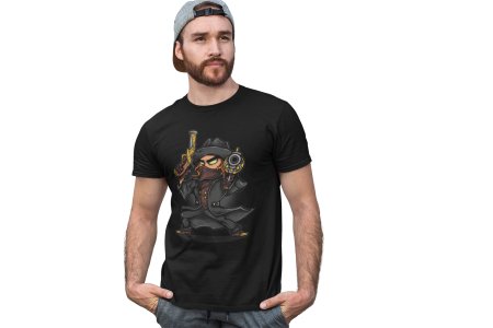 Man with guns -round crew neck cotton tshirts for men