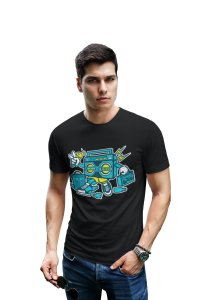 Radio(BG Blue) Illustration art -round crew neck cotton tshirts for men