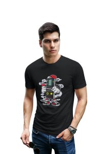 Cartoon retro brick game -round crew neck cotton tshirts for men