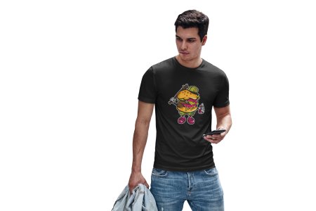 Burger with bat -round crew neck cotton tshirts for men
