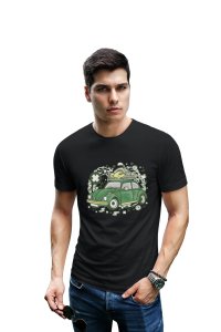 Green car -round crew neck cotton tshirts for men