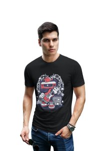 Radio tape with guitar -round crew neck cotton tshirts for men