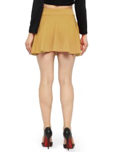 N-Gal Women's Polyester Lycra High Waist Flared Knit Skater Short Mini Skirt _Beige