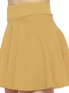 N-Gal Women's Polyester Lycra High Waist Flared Knit Skater Short Mini Skirt _Beige