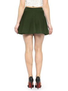 N-Gal Women's Polyester Lycra High Waist Flared Knit Skater Short Mini Skirt _DarkGreen