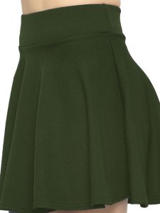 N-Gal Women's Polyester Lycra High Waist Flared Knit Skater Short Mini Skirt _DarkGreen