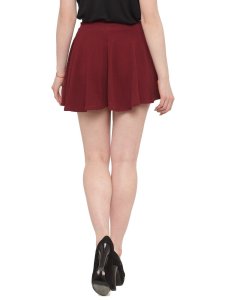 N-Gal Women's Polyester Lycra High Waist Flared Knit Skater Short Mini Skirt _Maroon