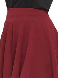 N-Gal Women's Polyester Lycra High Waist Flared Knit Skater Short Mini Skirt _Maroon