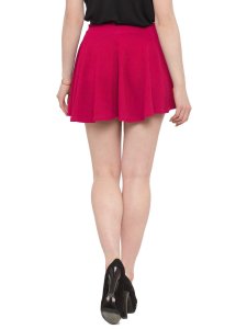 N-Gal Women's Polyester Lycra High Waist Flared Knit Skater Short Mini Skirt _Magenta