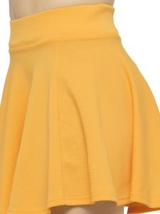 N-Gal Women's Polyester Lycra High Waist Flared Knit Skater Short Mini Skirt _Mustard