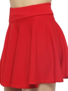 N-Gal Women's Polyester Lycra High Waist Flared Knit Skater Short Mini Skirt_Red