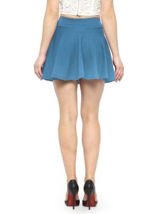 N-Gal Women's Polyester Lycra High Waist Flared Knit Skater Short Mini Skirt _SkyBlue