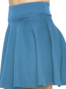 N-Gal Women's Polyester Lycra High Waist Flared Knit Skater Short Mini Skirt _SkyBlue