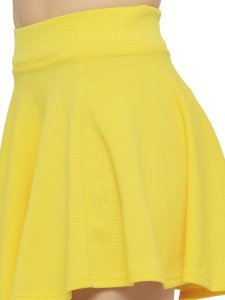 N-Gal Women's Polyester Lycra High Waist Flared Knit Skater Short Mini Skirt_Yellow