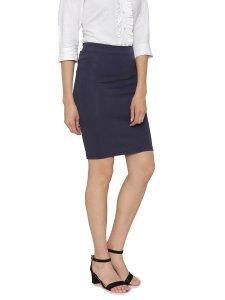 N-Gal Women's Polyester Lycra High Waist Versatile Straight Knee Length Pencil Skirt_NavyBlue