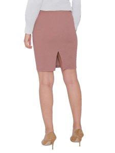 N-Gal Women's Polyester Lycra High Waist Versatile Straight Knee Length Pencil Skirt_Salmon