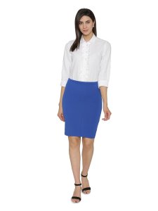 N-Gal Women's Polyester Lycra High Waist Versatile Straight Knee Length Pencil Skirt_RoyalBlue