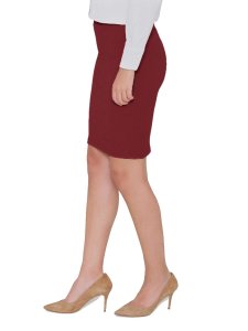 N-Gal Women's Polyester Lycra High Waist Versatile Straight Knee Length Pencil Skirt_Maroon