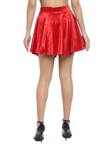 N-Gal Women's Velvet High Waist Versatile Flared Skater Short Mini Skirt_Red
