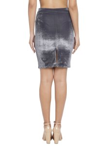 N-Gal Women's Velvet High Waist Versatile Straight Knee Length Pencil Skirt_Grey