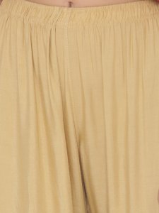 N-Gal Rayon Women's Wide Leg Elastic Waist Band Breathable Plain Palazzo Pant_Beige