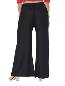 N-Gal Rayon Women's Wide Leg Elastic Waist Band Breathable Plain Palazzo Pant_Black