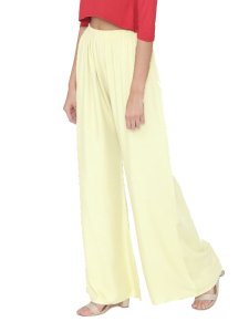 N-Gal Rayon Women's Wide Leg Elastic Waist Band Breathable Plain Palazzo Pant_Cream