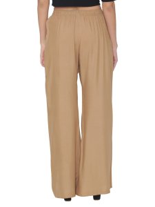 N-Gal Rayon Women's Wide Leg Elastic Waist Band Breathable Plain Palazzo Pant_Golden