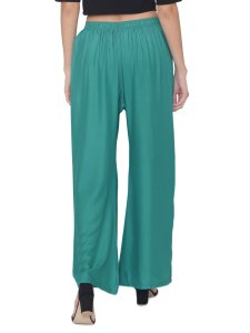 N-Gal Rayon Women's Wide Leg Elastic Waist Band Breathable Plain Palazzo Pant_Green