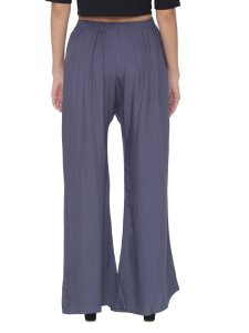 N-Gal Rayon Women's Wide Leg Elastic Waist Band Breathable Plain Palazzo Pant_Grey