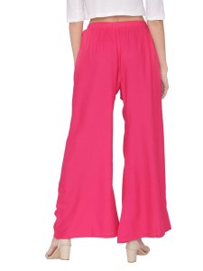 N-Gal Rayon Women's Wide Leg Elastic Waist Band Breathable Plain Palazzo Pant_Magenta