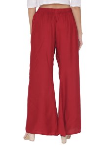 N-Gal Rayon Women's Wide Leg Elastic Waist Band Breathable Plain Palazzo Pant_Maroon