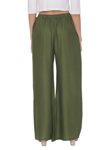 N-Gal Rayon Women's Wide Leg Elastic Waist Band Breathable Plain Palazzo Pant_Mehendi
