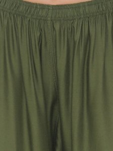 N-Gal Rayon Women's Wide Leg Elastic Waist Band Breathable Plain Palazzo Pant_Mehendi
