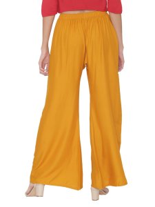 N-Gal Rayon Women's Wide Leg Elastic Waist Band Breathable Plain Palazzo Pant_Mustard