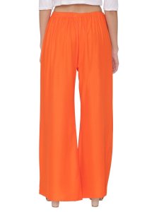 N-Gal Rayon Women's Wide Leg Elastic Waist Band Breathable Plain Palazzo Pant_Orange