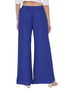 N-Gal Rayon Women's Wide Leg Elastic Waist Band Breathable Plain Palazzo Pant_RoyalBlue