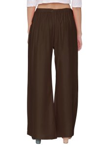N-Gal Rayon Women's Wide Leg Elastic Waist Band Breathable Plain Palazzo Pant_CoffeeBrown